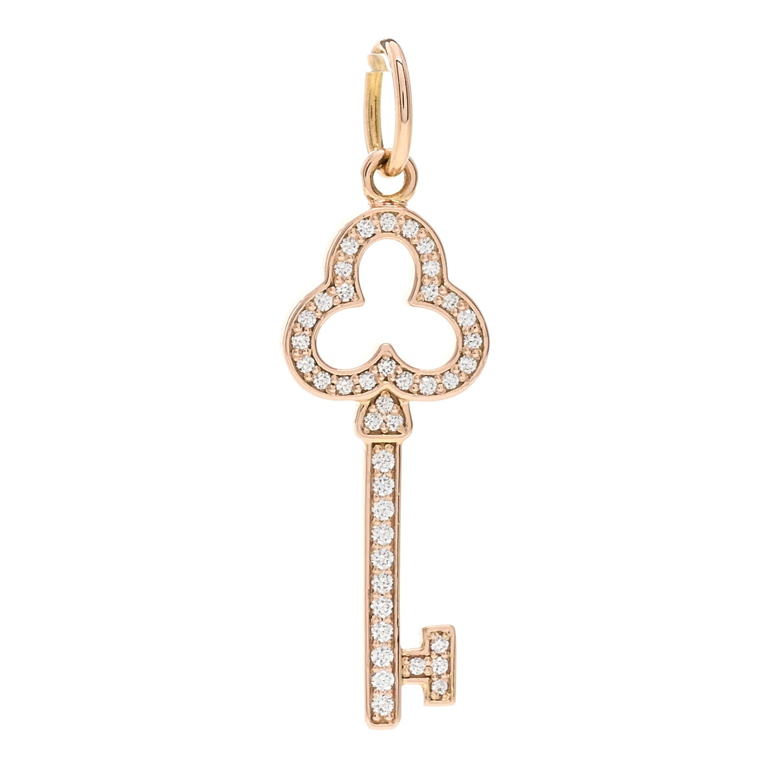 Tiffany 18K Rose Gold Diamond Mini Open Trefoil Key Pendant 1 of 3