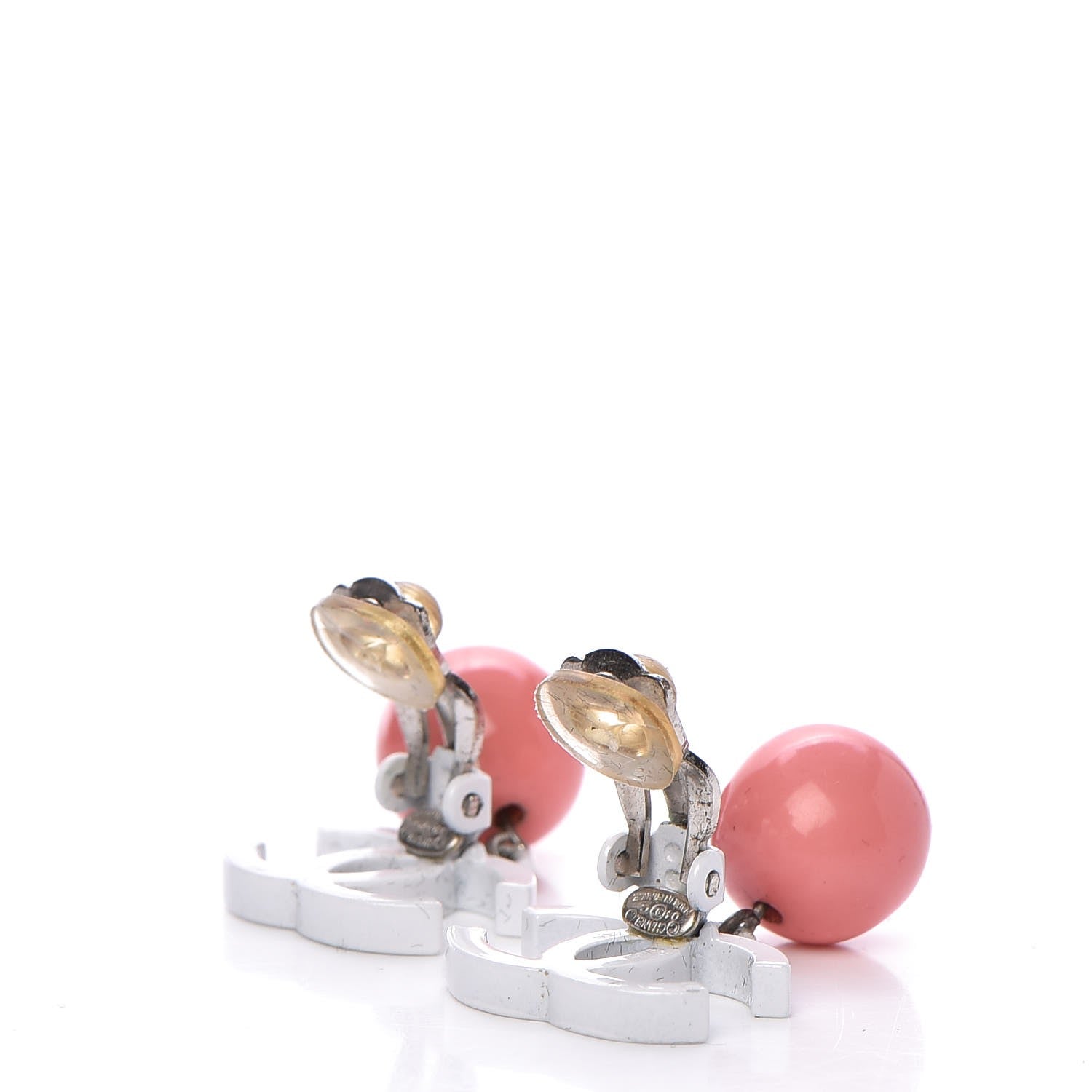 Chanel Enamel Bead CC Drop Clip On Earrings Pink 3 of 4