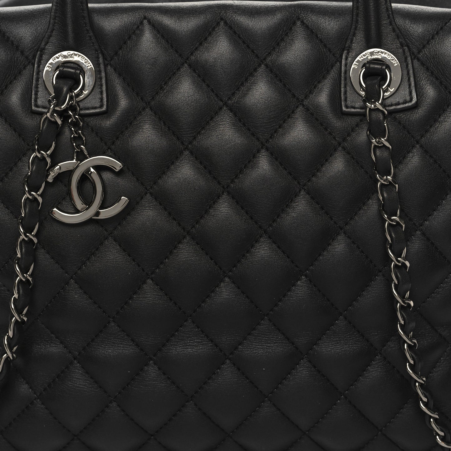 Calfskin Quilted Feather Weight Bowling Bag Black