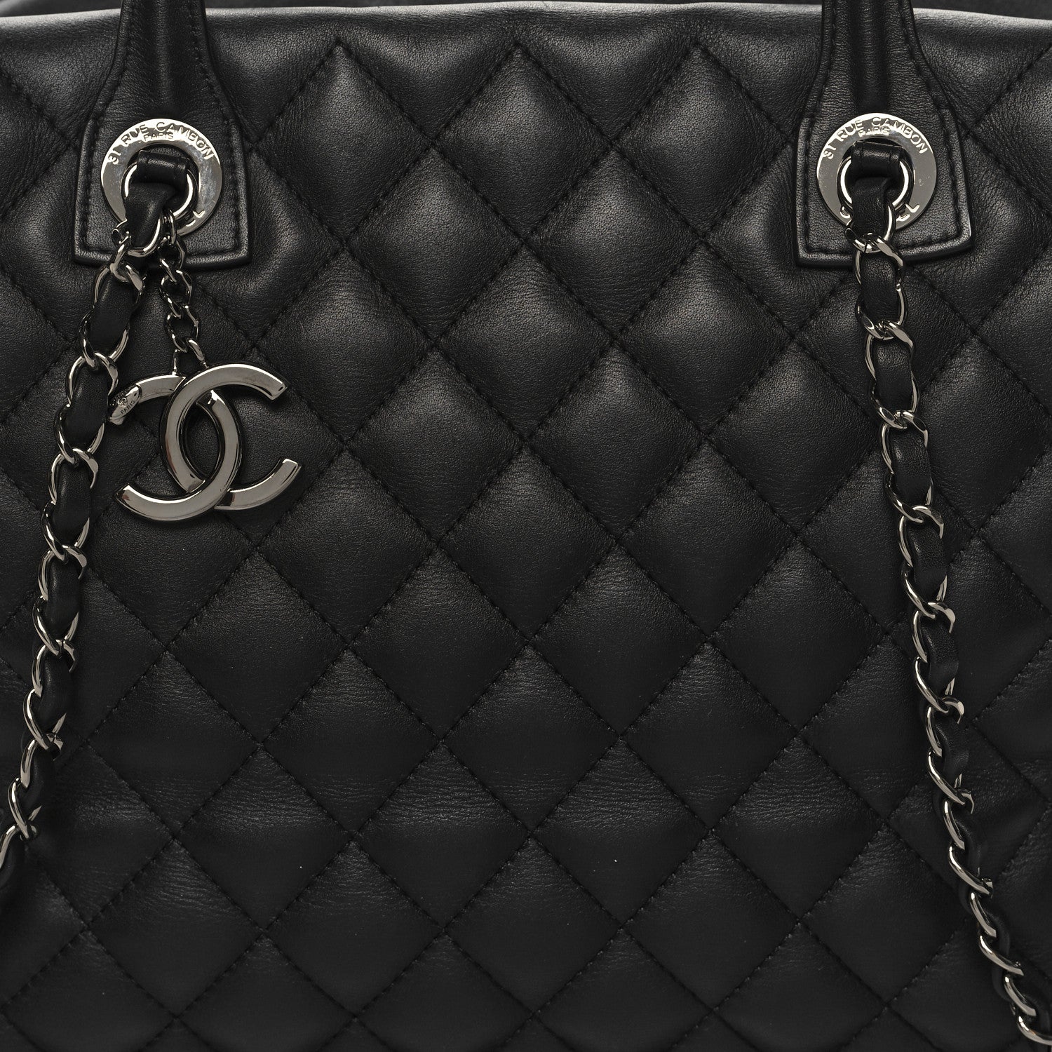 Chanel Calfskin Quilted Feather Weight Bowling Bag Black 8 of 14