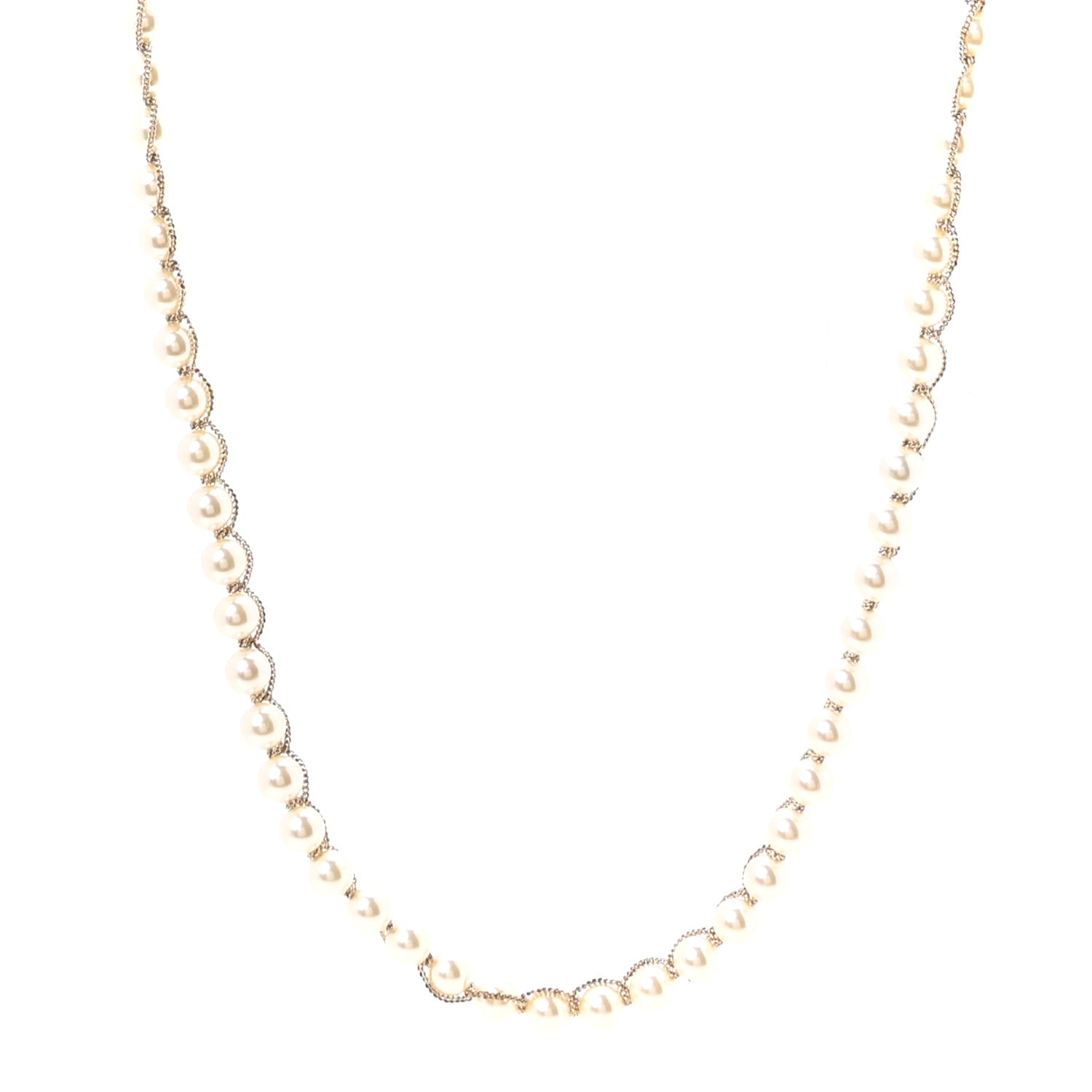 Chanel Metal Pearl Chain CC Long Necklace Gold 1 of 5