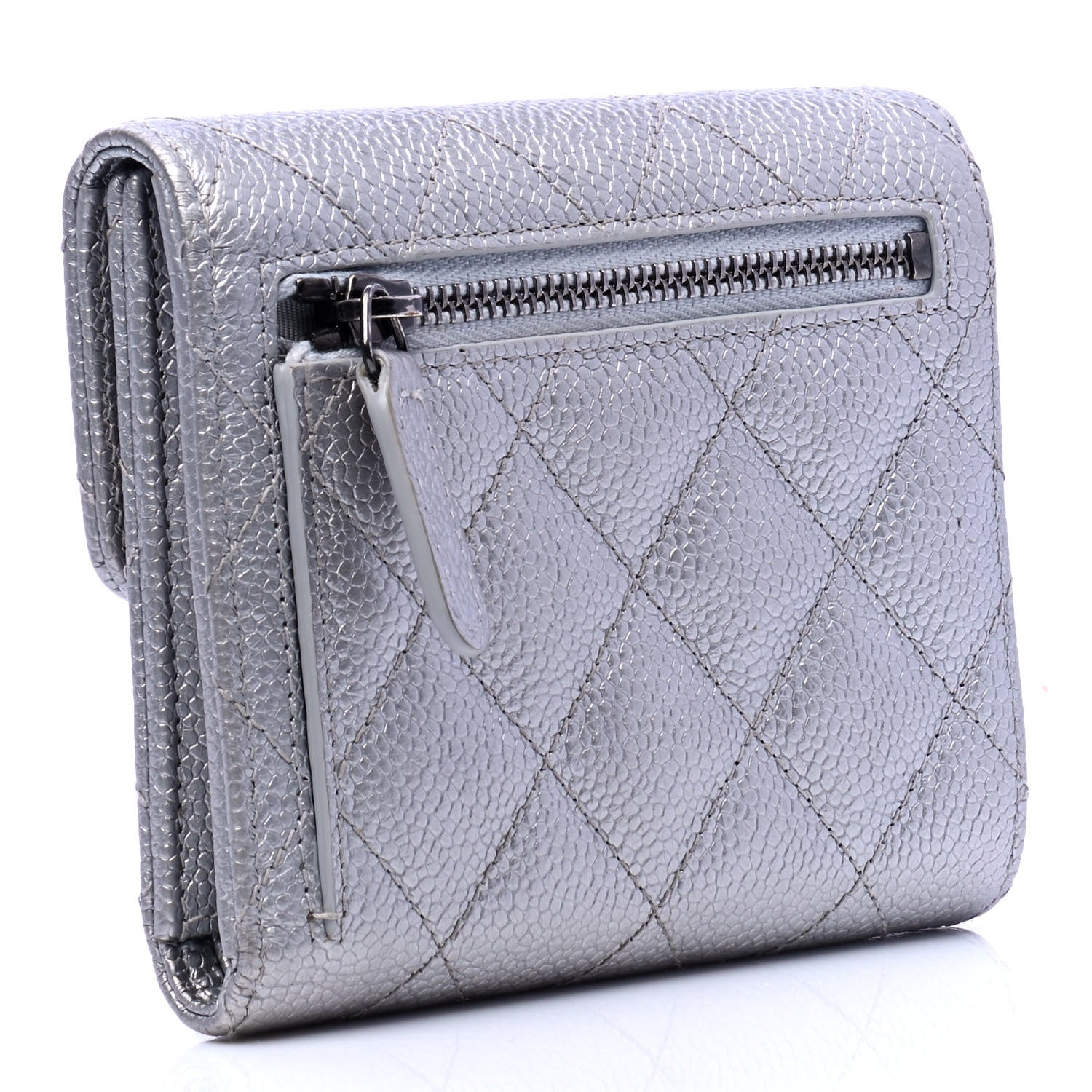 Chanel Metallic Caviar Quilted Compact Flap Wallet Silver 2 of 7