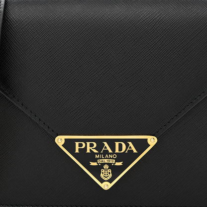 Prada Saffiano Lux Metal Triangle Logo Mini Envelope Chain Shoulder Bag Black 8 of 10