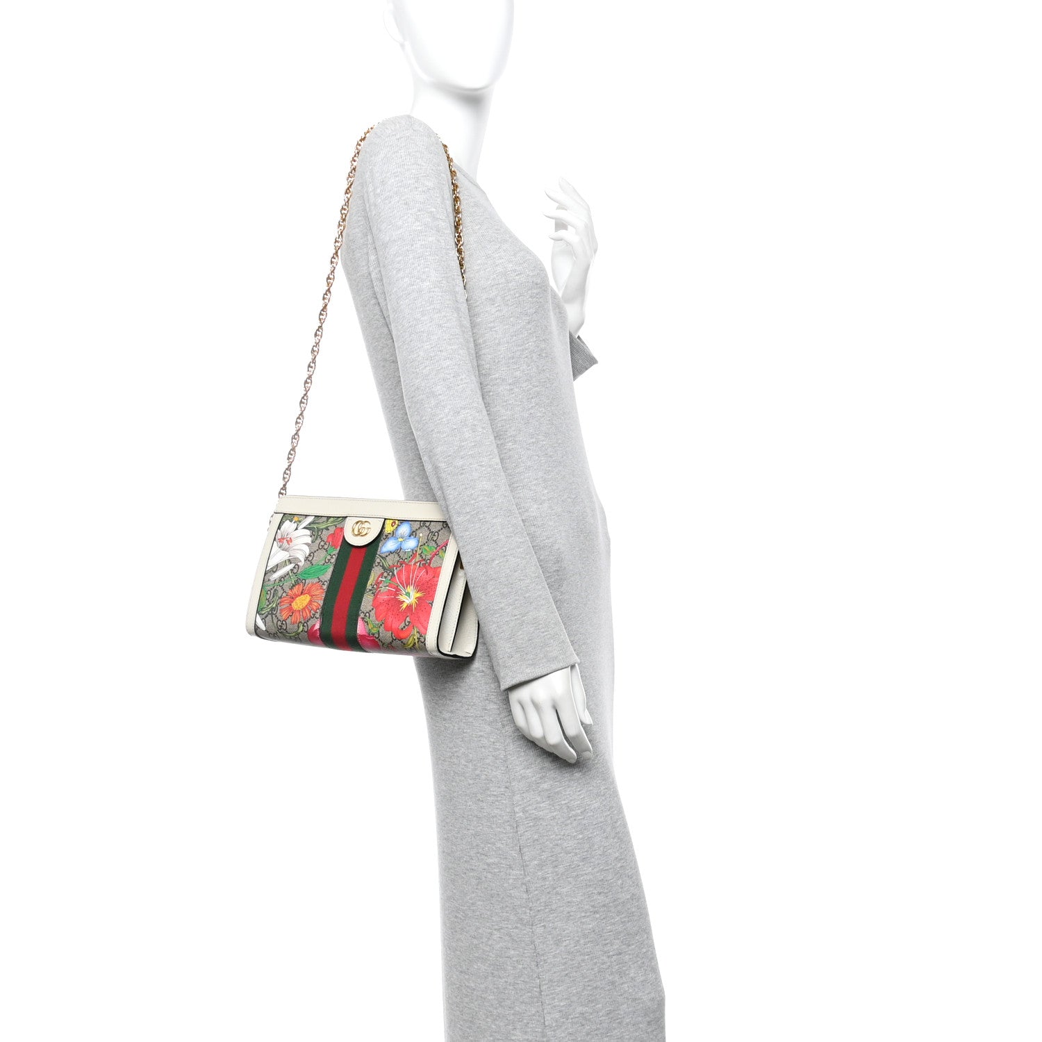 Gucci GG Supreme Monogram Flora Web Small Ophidia Chain Shoulder Bag White 2 of 12