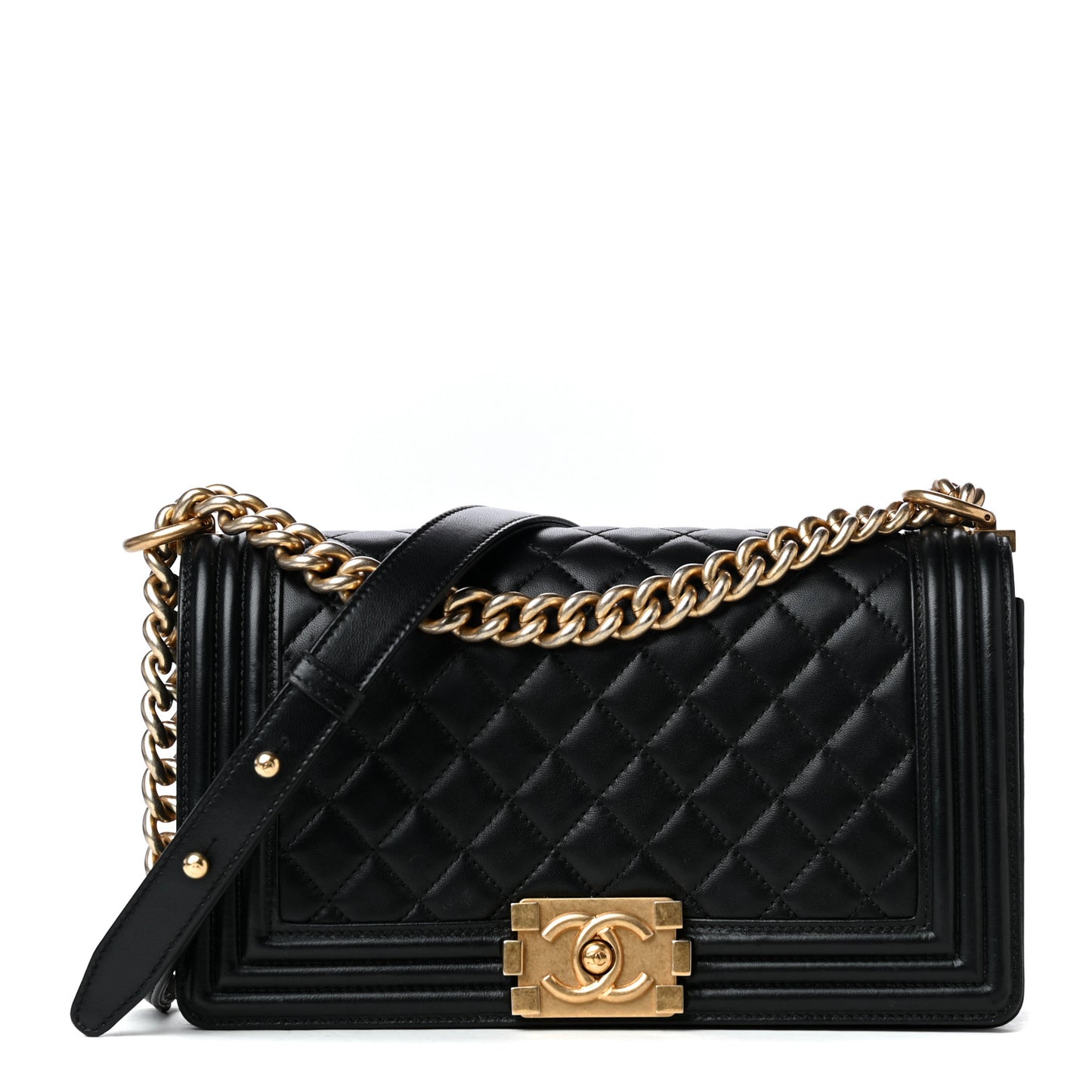 Lambskin Quilted Medium Boy Flap Black