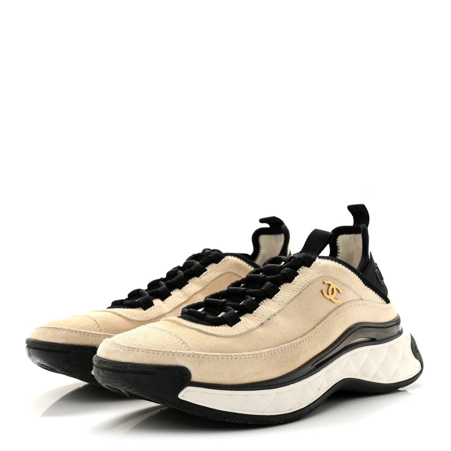 Chanel Suede Calfskin Nylon Grosgrain CC Sneakers 38.5 Beige 4 of 9