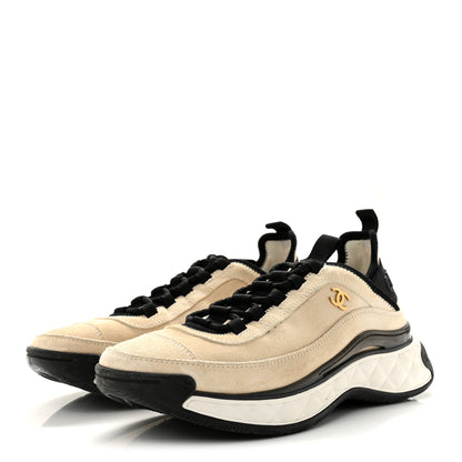 Chanel Suede Calfskin Nylon Grosgrain CC Sneakers 38.5 Beige 4 of 9