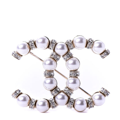 Chanel Pearl Crystal Nefertiti CC Brooch Gold 1 of 4