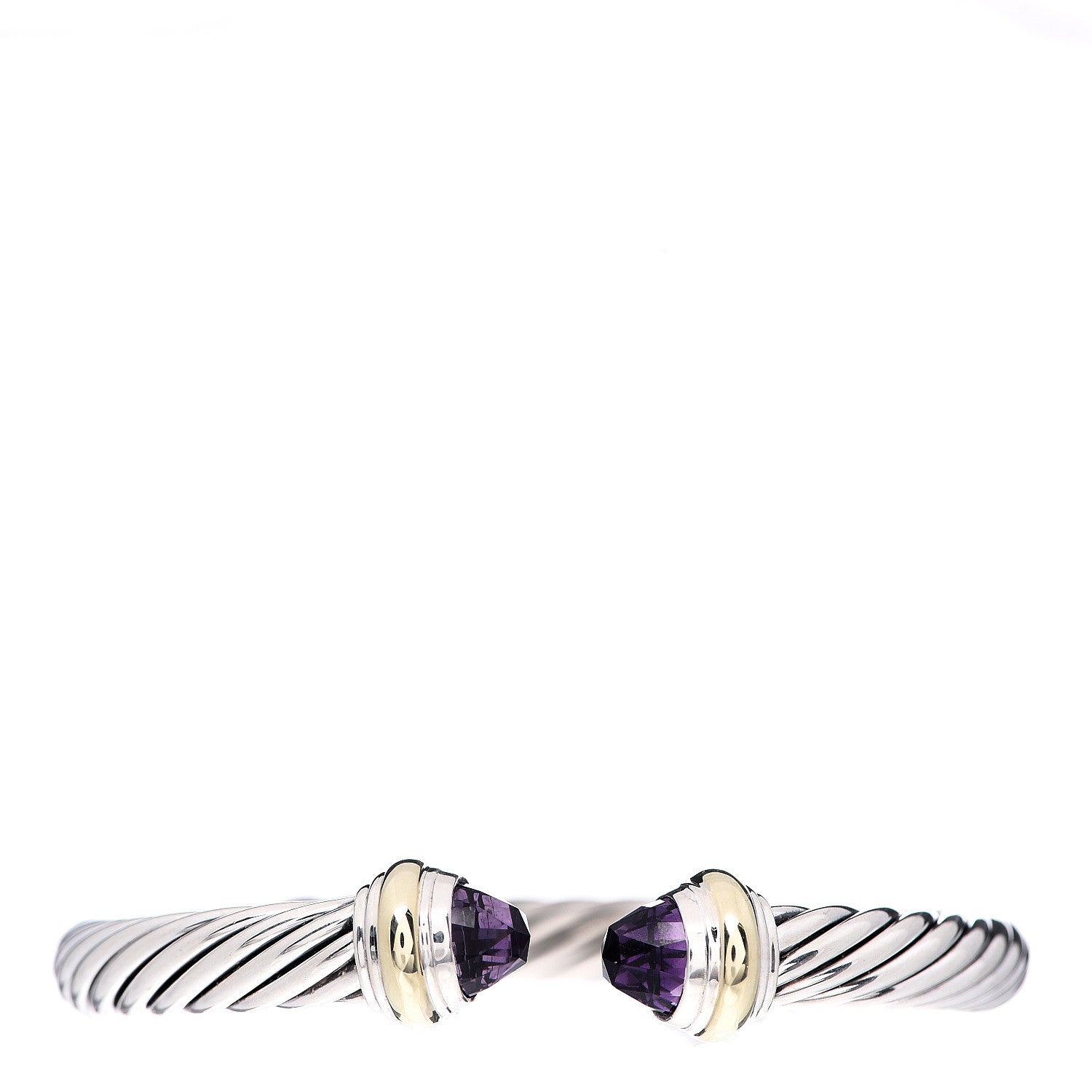 David Yurman Sterling Silver 14K Yellow Gold Amethyst 7mm Cable Classics Bracelet 1 of 3