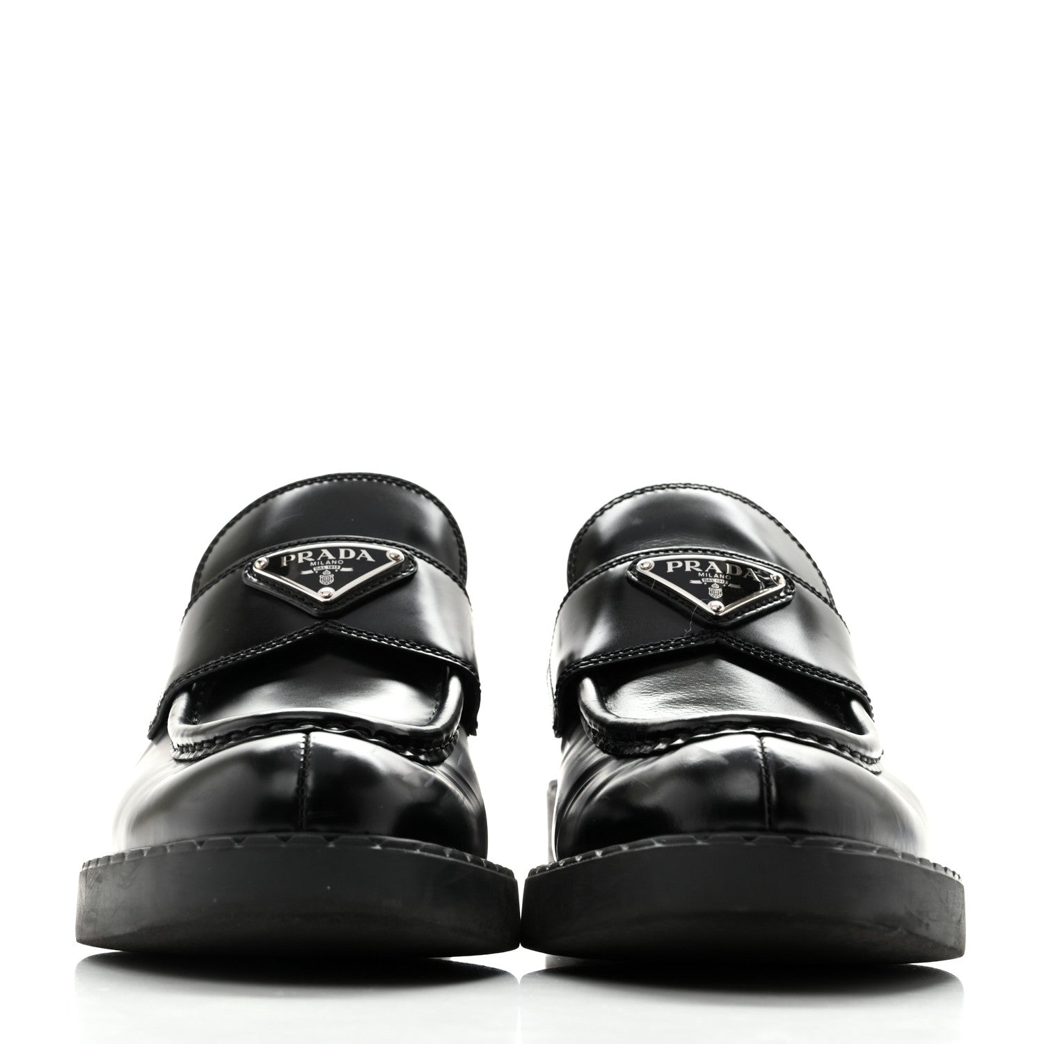Prada Spazzolato Metal Triangle Logo 50mm Loafers 39 Black 3 of 10