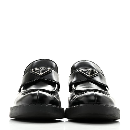 Prada Spazzolato Metal Triangle Logo 50mm Loafers 39 Black 3 of 10