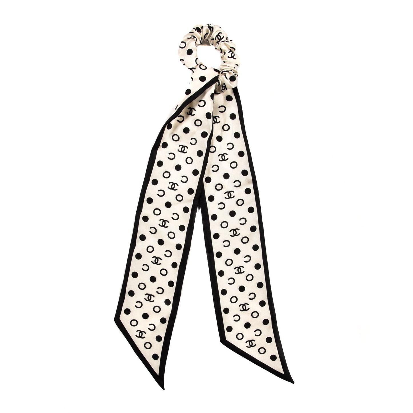 Silk CC Twilly Hair Tie Ivory Black