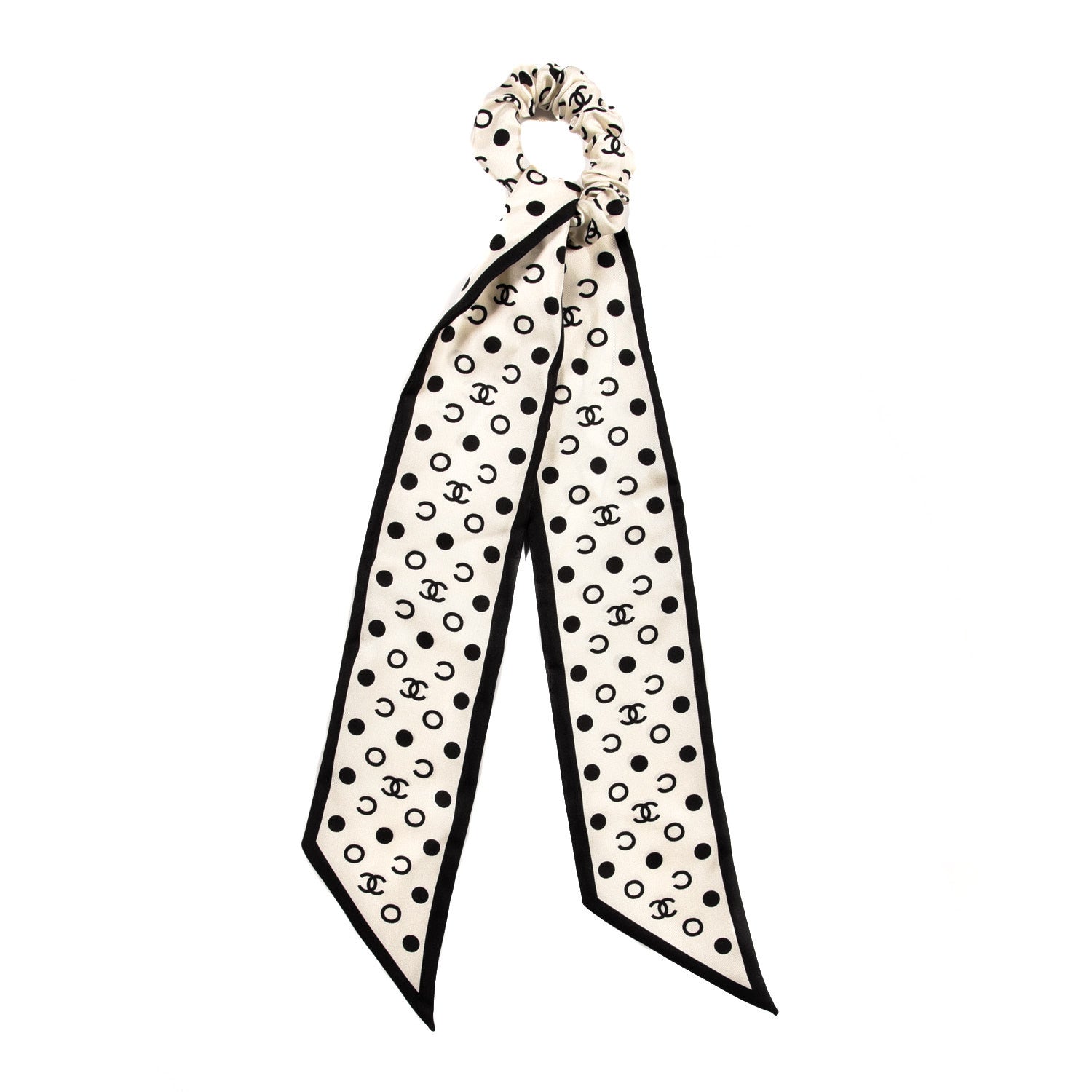 Chanel Silk CC Twilly Hair Tie Ivory Black 1 of 4