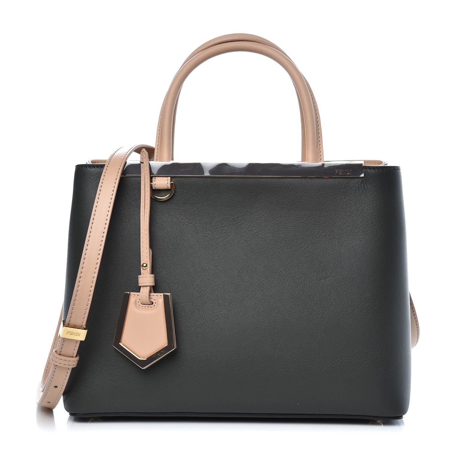Fendi Vitello Dolce Bi-Color Petite 2Jours Tote Verde Prato Makeup 1 of 6