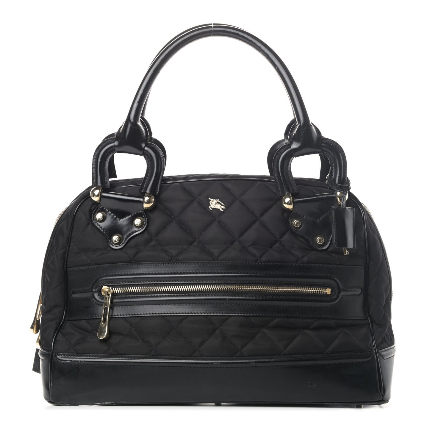 Calfskin Nylon Quilted Manor Top Handle Bag Black