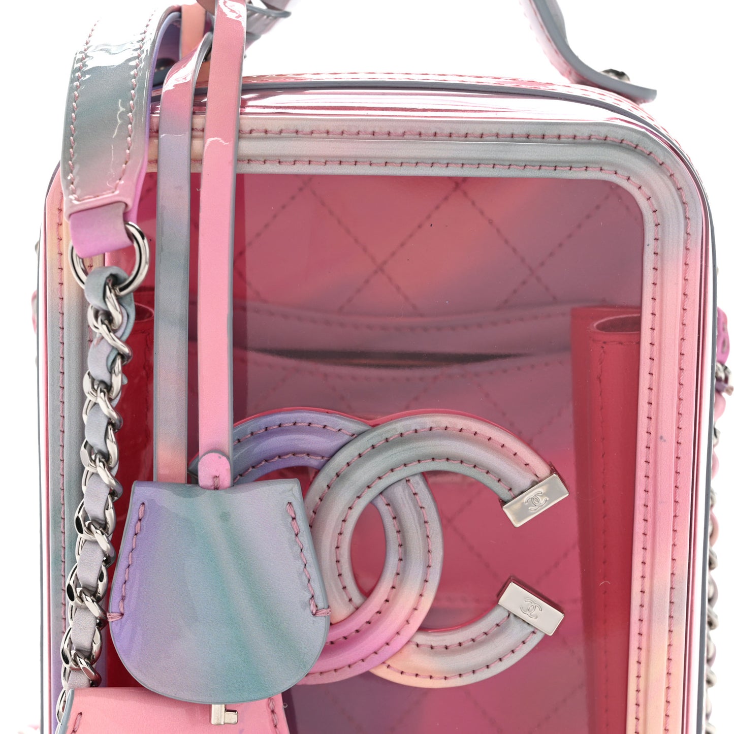 PVC Patent Calfskin Patent Lambskin Vertical Vanity Case Pink