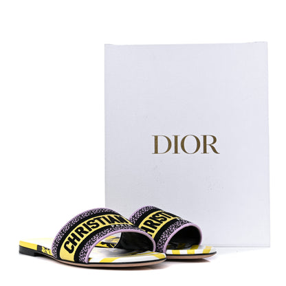 Christian Dior Canvas D-Jungle Pop Embroidered Dway Flat Slide Sandals 37 Bright Yellow Pink Multicolor 10 of 10