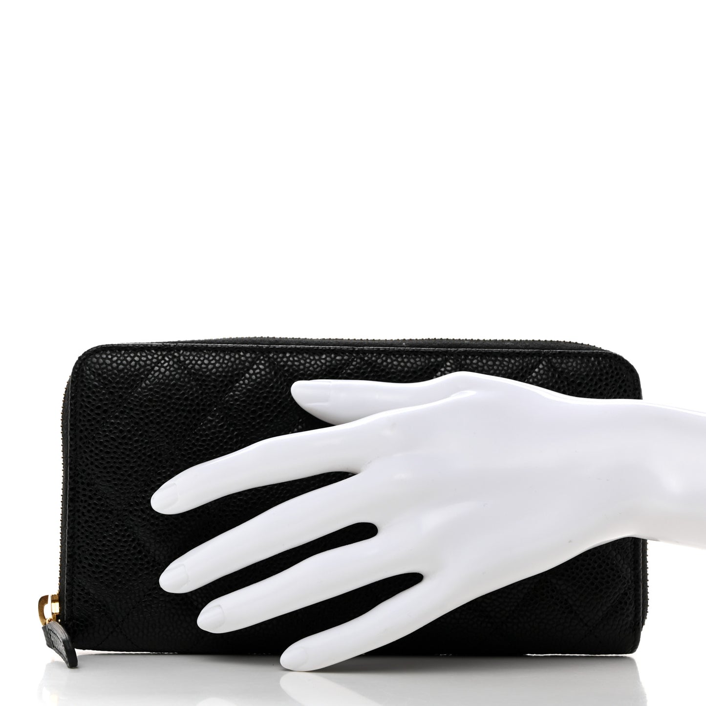 Caviar Quilted Large Gusset Zip Around Wallet Black