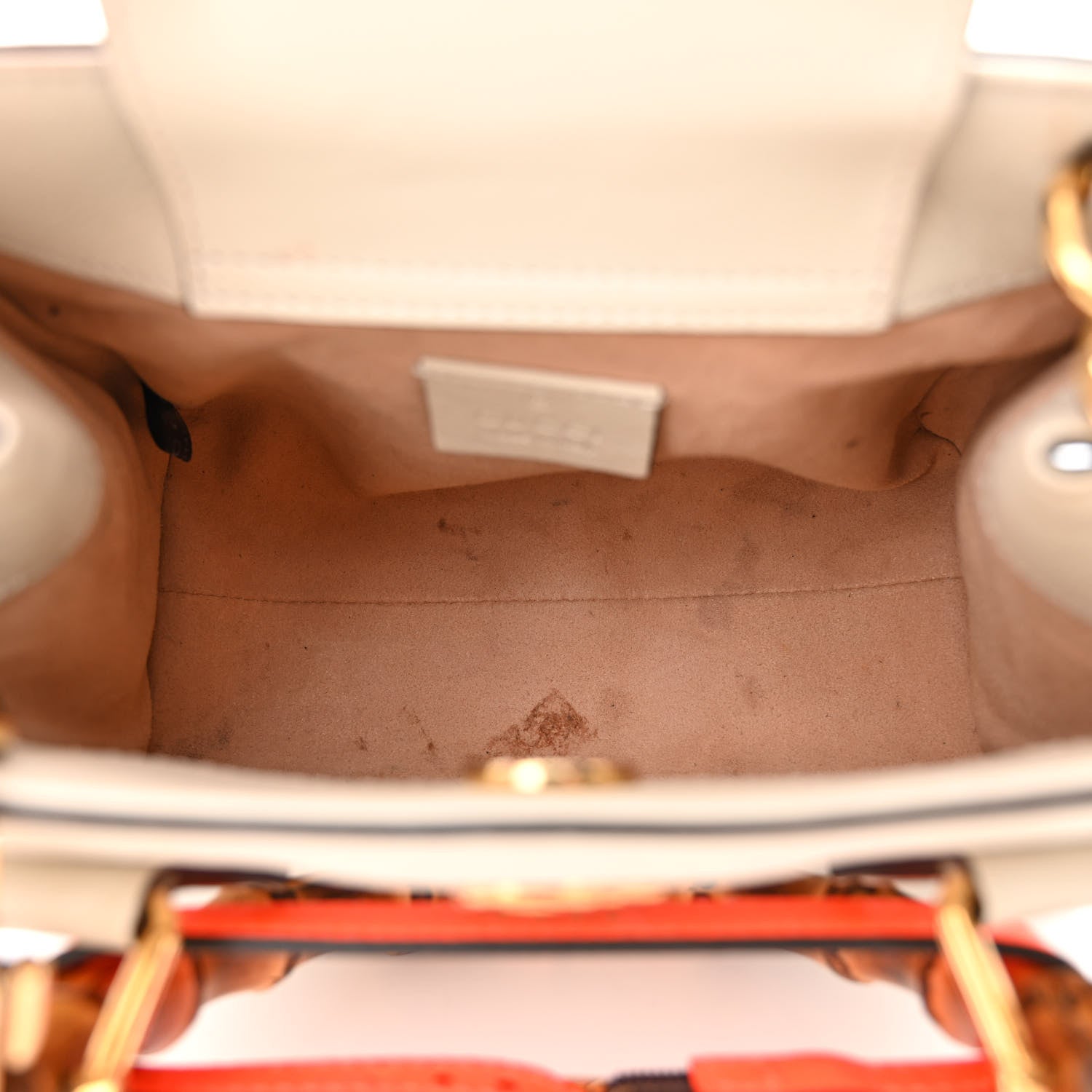 Gucci Wonka Grain Calfskin Mini Diana Tote Bag Mystic White Orange Fluo 5 of 15