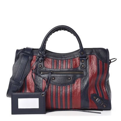 Balenciaga Cuir Arena Striped Classic Hardware City Bleu Nuit Rouge 1 of 10