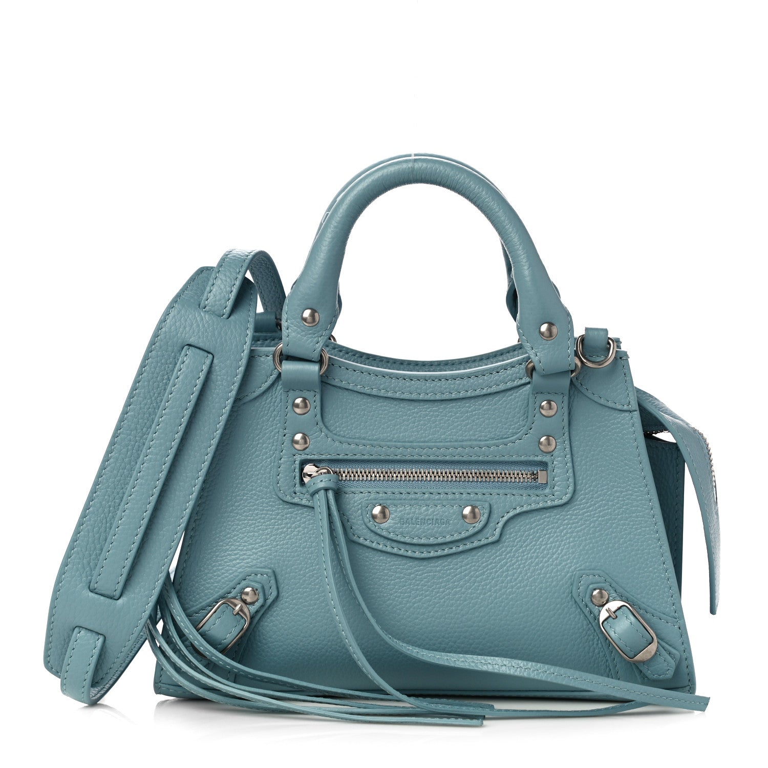 Balenciaga Grained Calfskin Neo Classic Silver Hardware Mini City Blue Grey 1 of 9