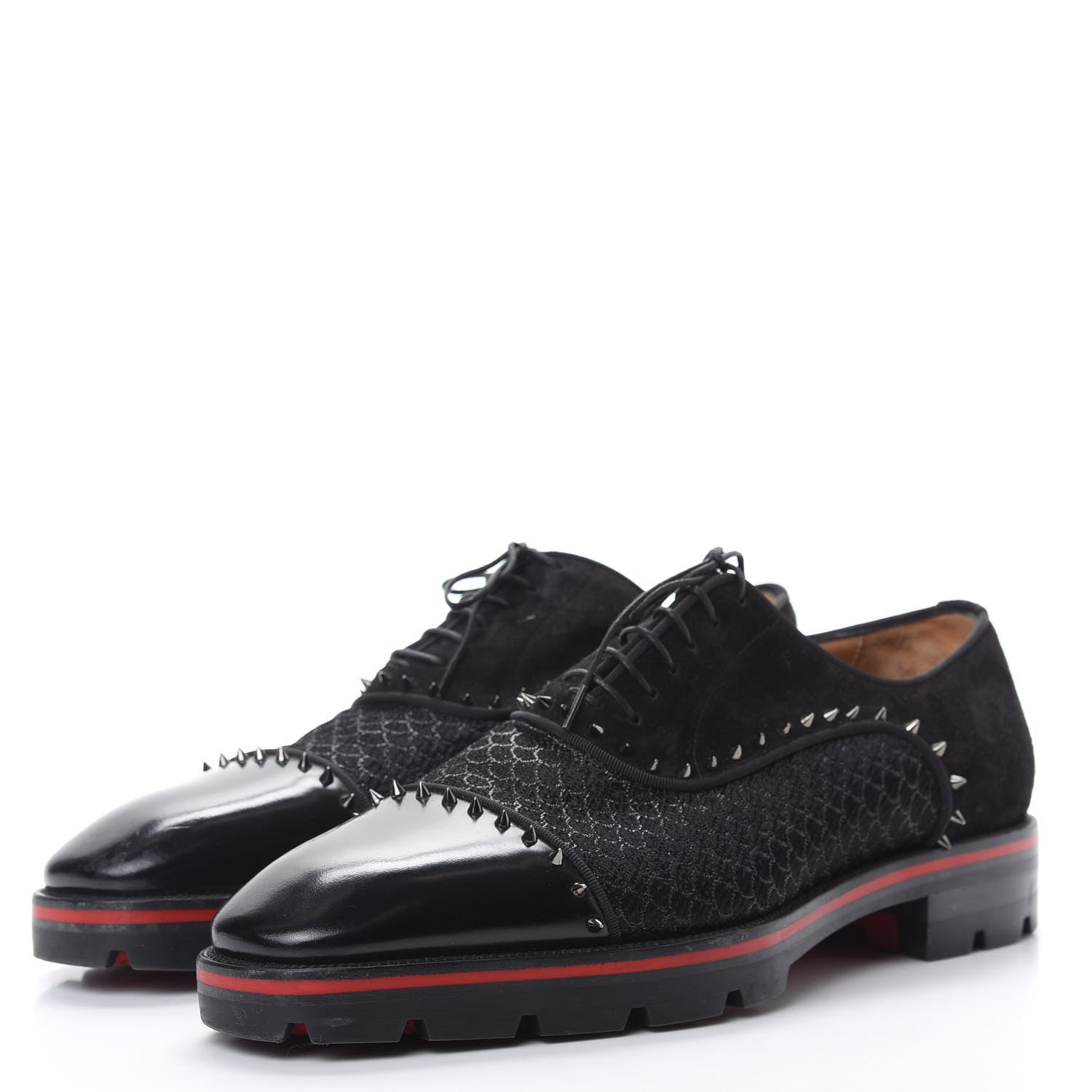 Christian Louboutin Suede Calfskin Spikes Champignac Mens Flat Oxfords 44 Black 3 of 10