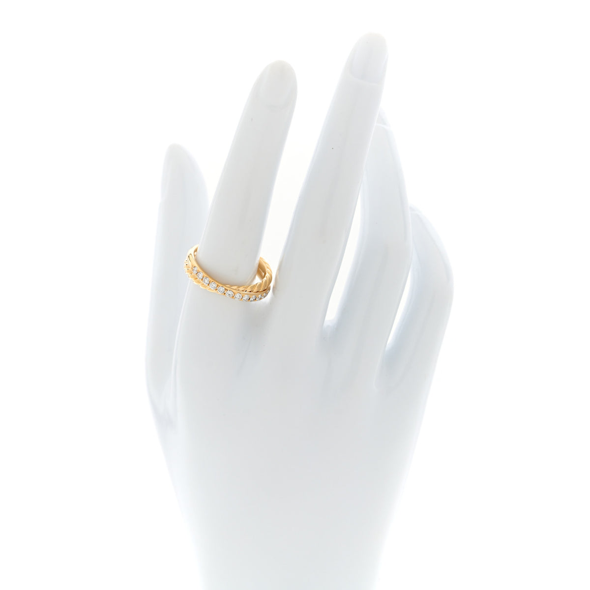 David Yurman 18K Yellow Gold Diamond 5mm Crossover Two Row Ring 56 7.75 2 of 4