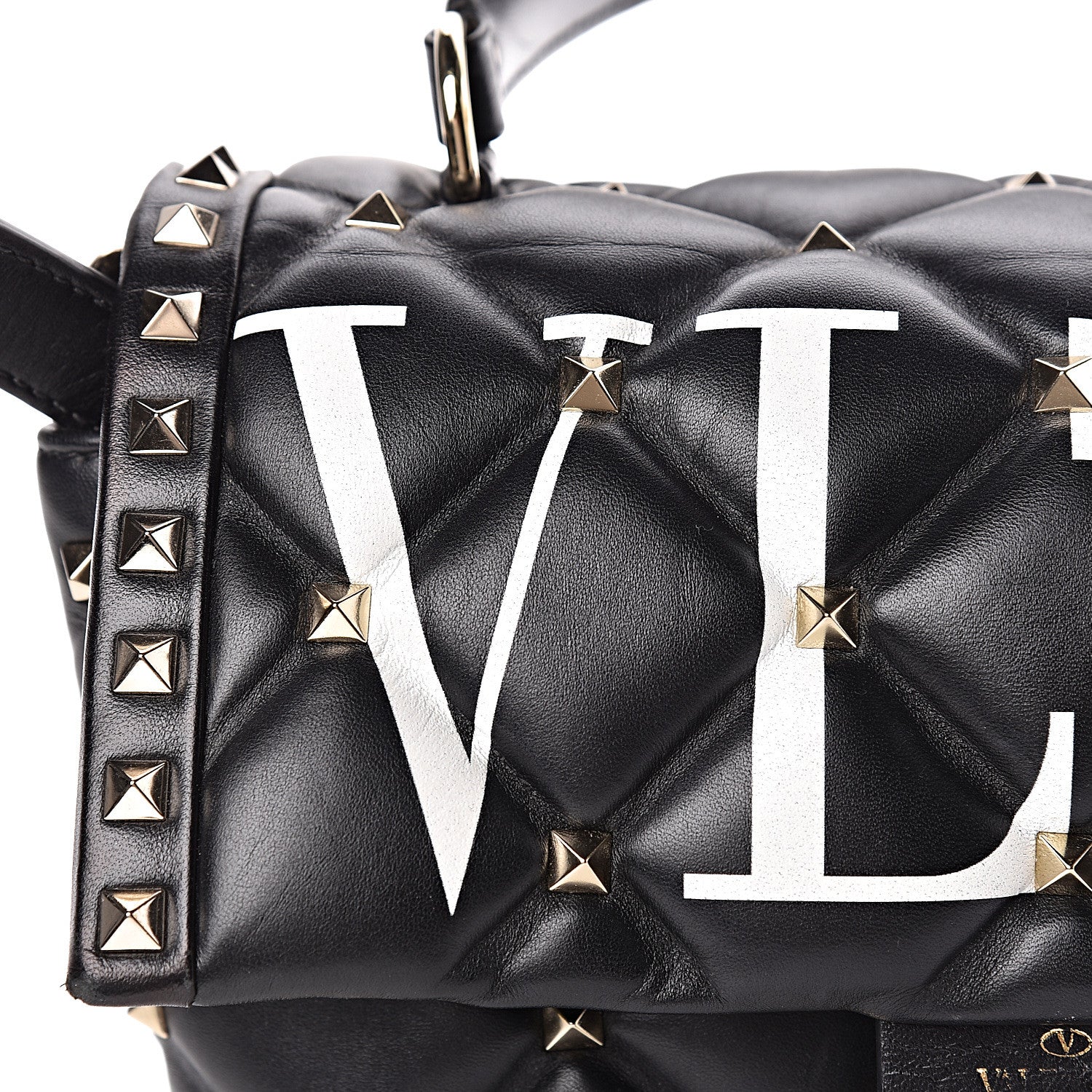 Valentino Garavani Lambskin VLTN Print Candystud Top Handle Bag Black 7 of 14