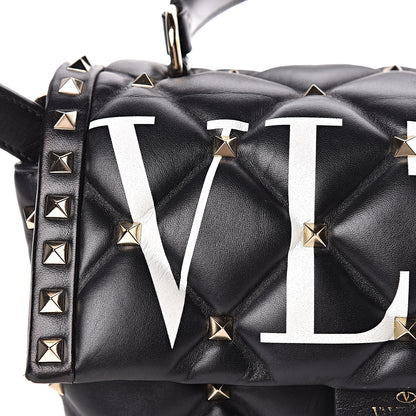 Valentino Garavani Lambskin VLTN Print Candystud Top Handle Bag Black 7 of 14