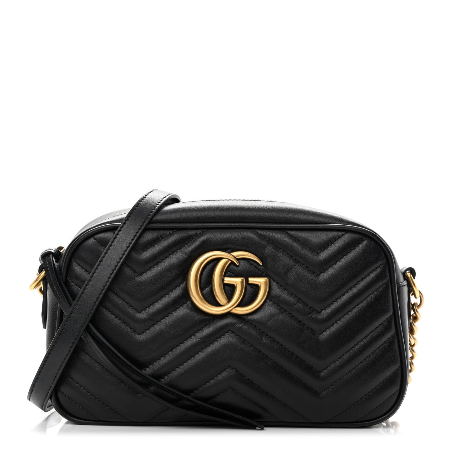 Calfskin Matelasse Small GG Marmont Chain Shoulder Bag Black