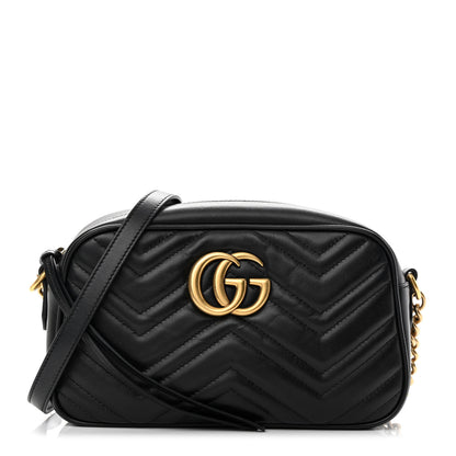 Gucci Calfskin Matelasse Small GG Marmont Chain Shoulder Bag Black 1 of 12