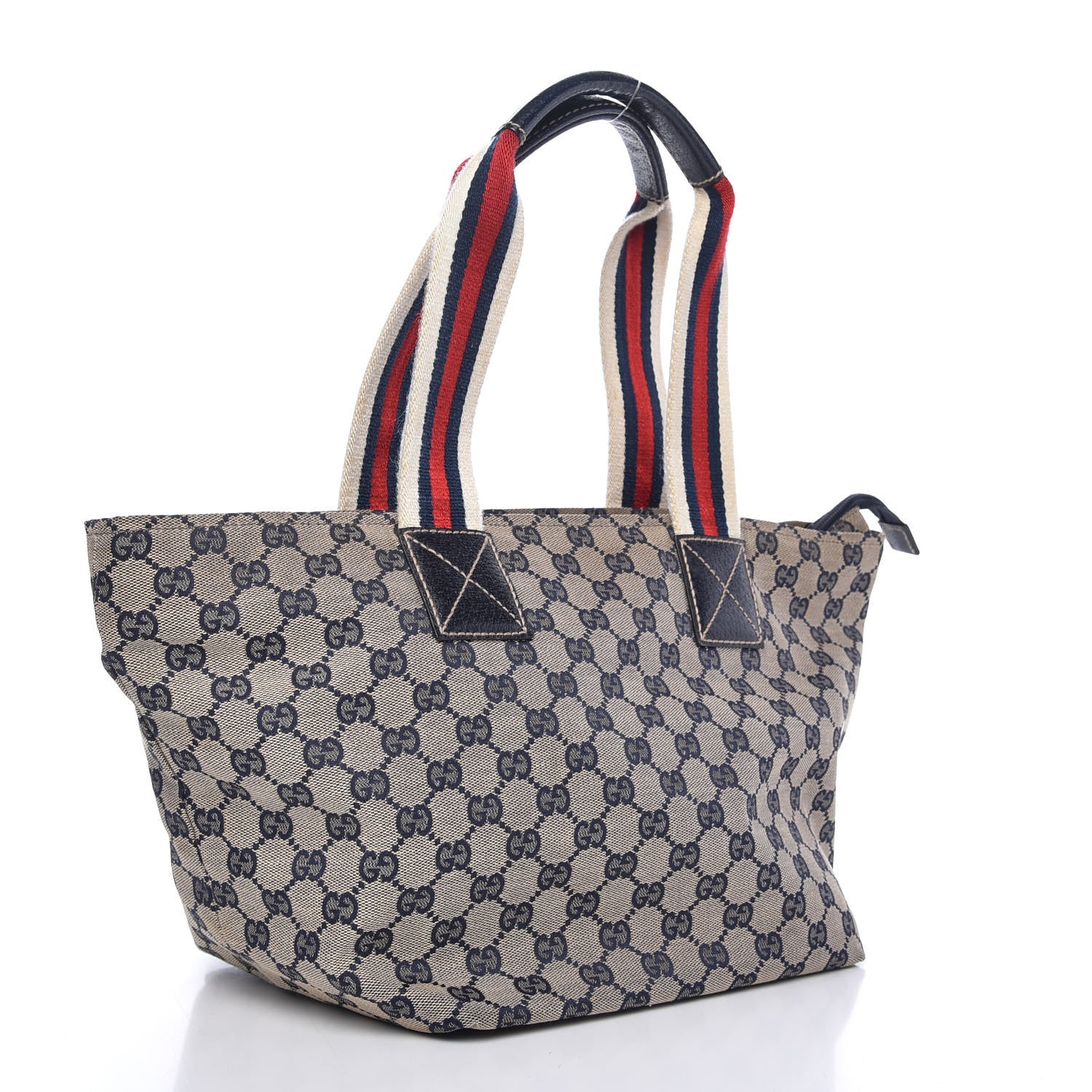 Gucci GG Monogram Medium Web Handle Bucket Tote Navy Blue 3 of 9