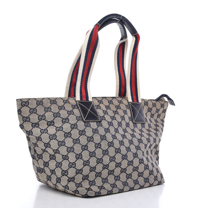 Gucci GG Monogram Medium Web Handle Bucket Tote Navy Blue 3 of 9