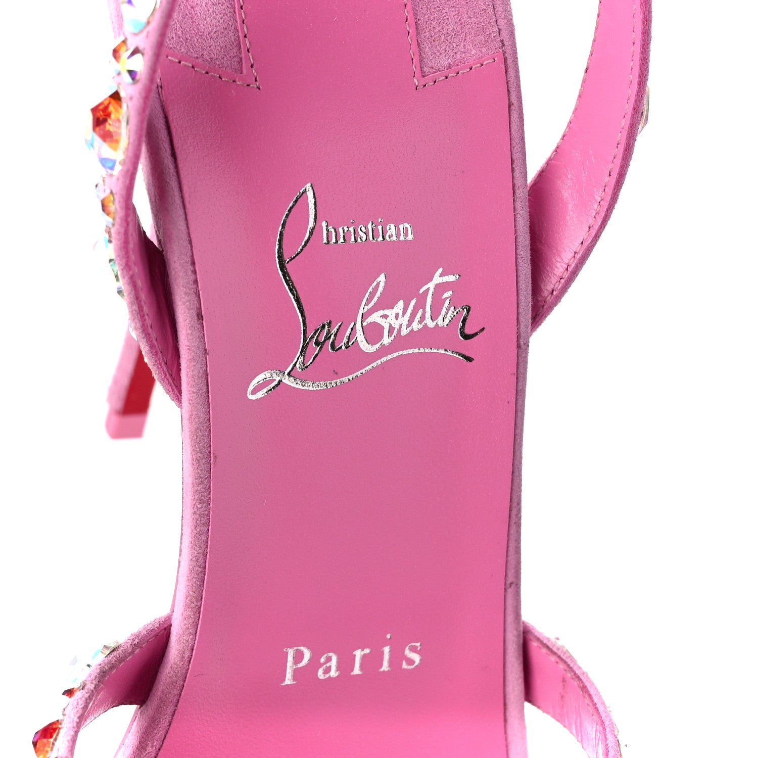 Christian Louboutin Veau Velours Crystal Embellished Emilie 10 Sandals 39.5 Pink 7 of 7
