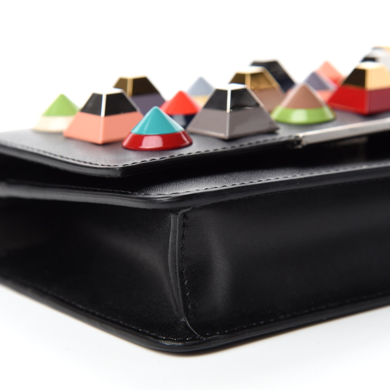 Fendi Vitello Liberty Studded Tube Wallet On Chain Black Multicolor 6 of 11