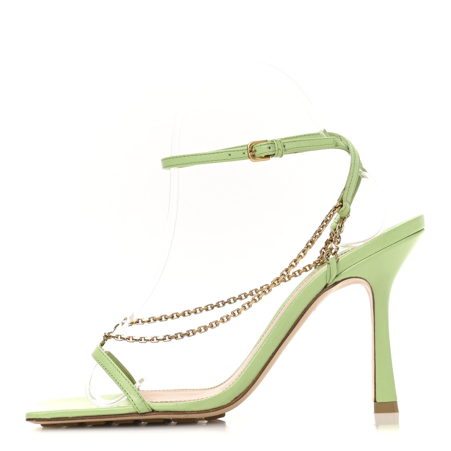 Lambskin Stretch Chain Strap 90mm Sandals 37.5 Pistachio