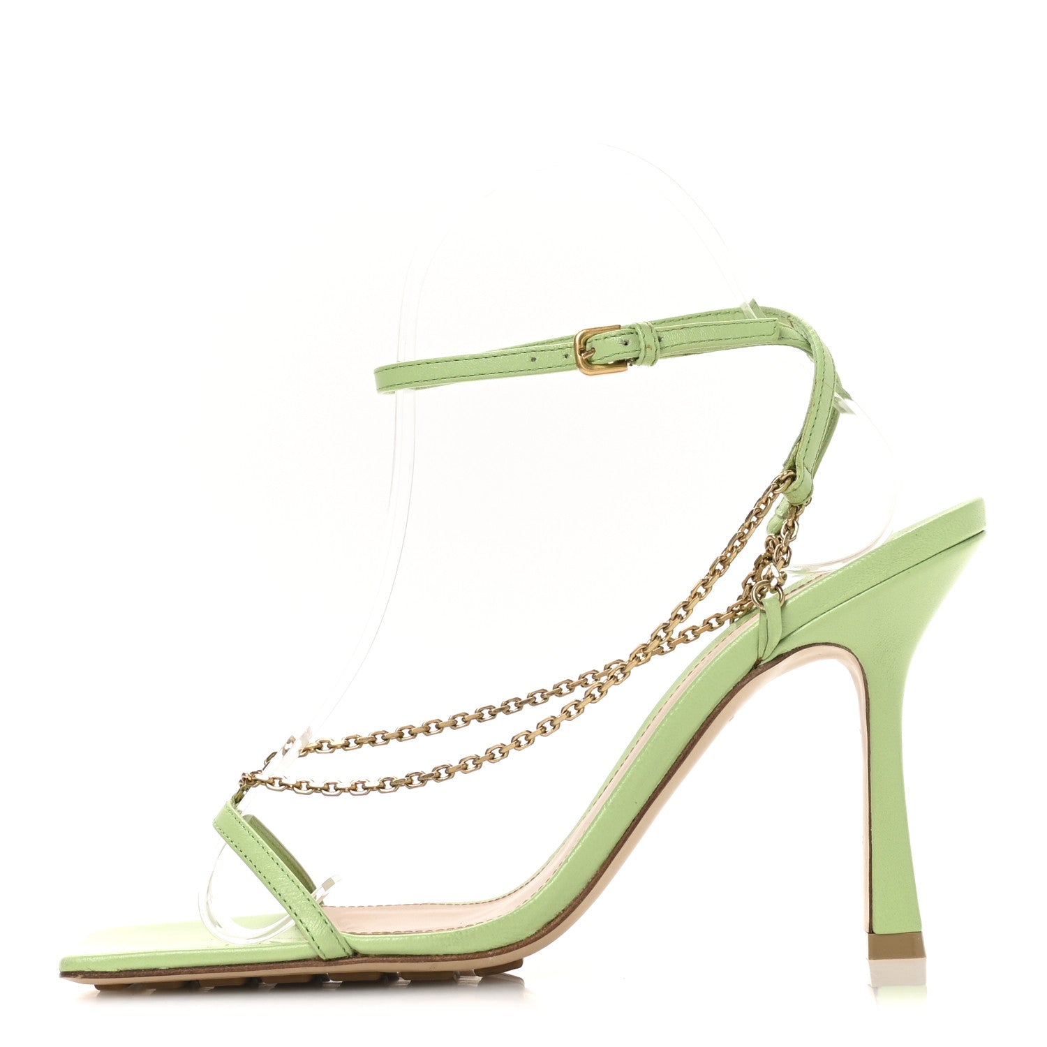 Bottega Veneta Lambskin Stretch Chain Strap 90mm Sandals 37.5 Pistachio 1 of 8