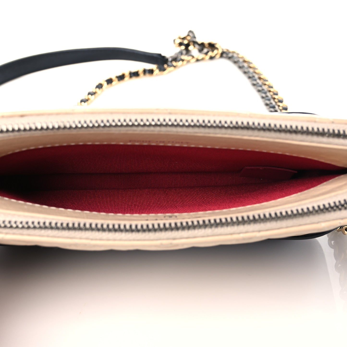 Aged Calfskin Quilted Small Gabrielle Clutch With Chain Beige Black
