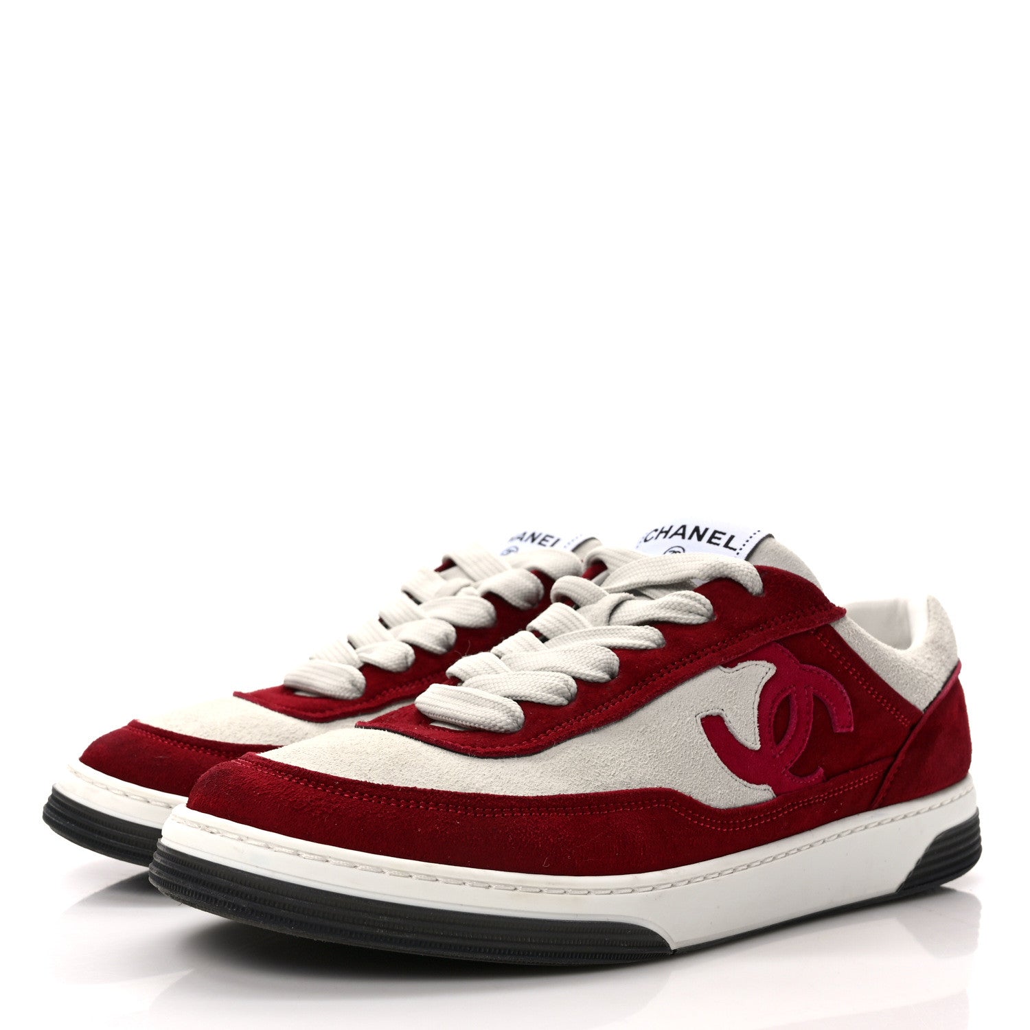 Chanel Suede Kidskin Womens CC Sneakers 39.5 Burgundy White 3 of 8