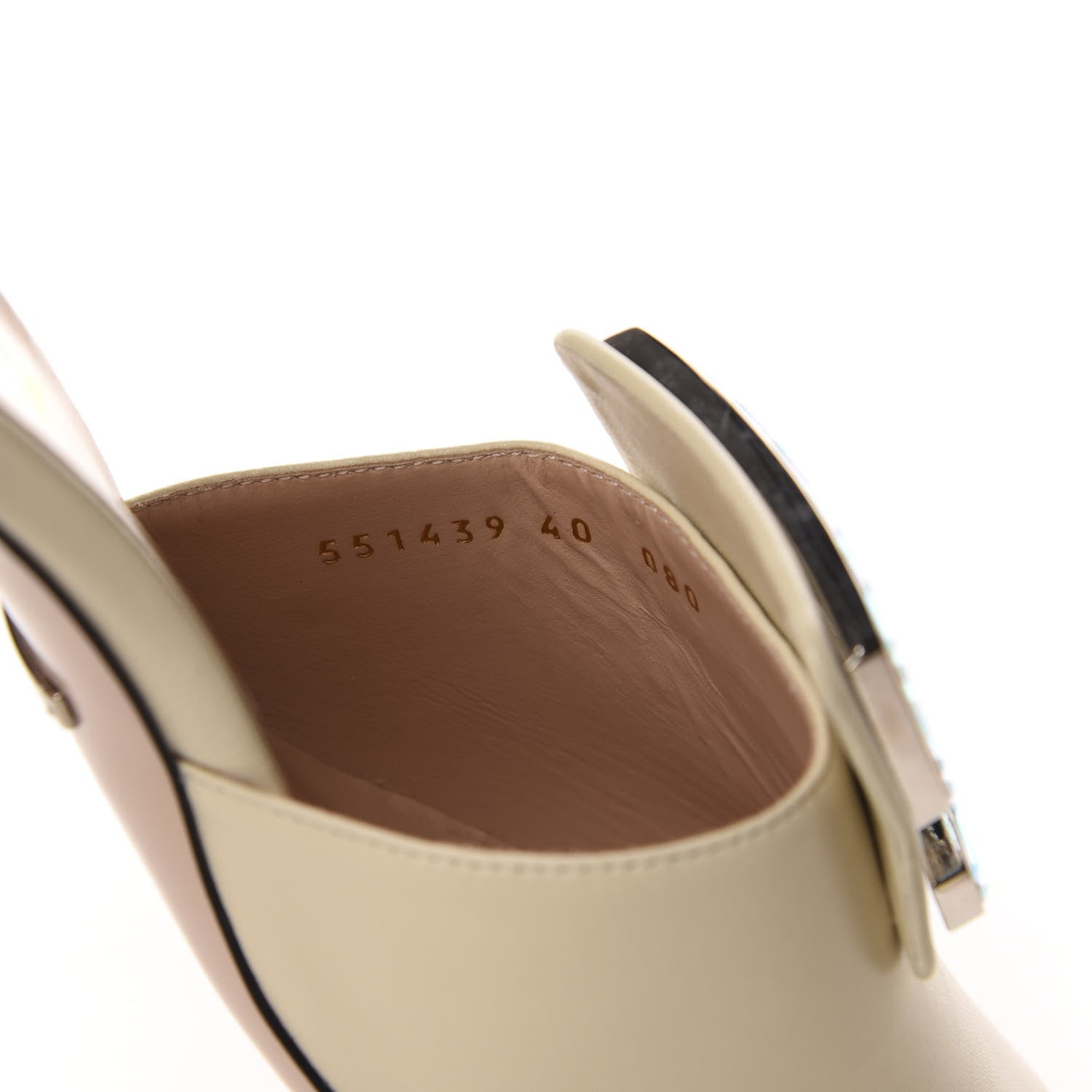 Gucci Malaga Kid Crystal Square G Madelyn Mules 40 Vintage White 5 of 10
