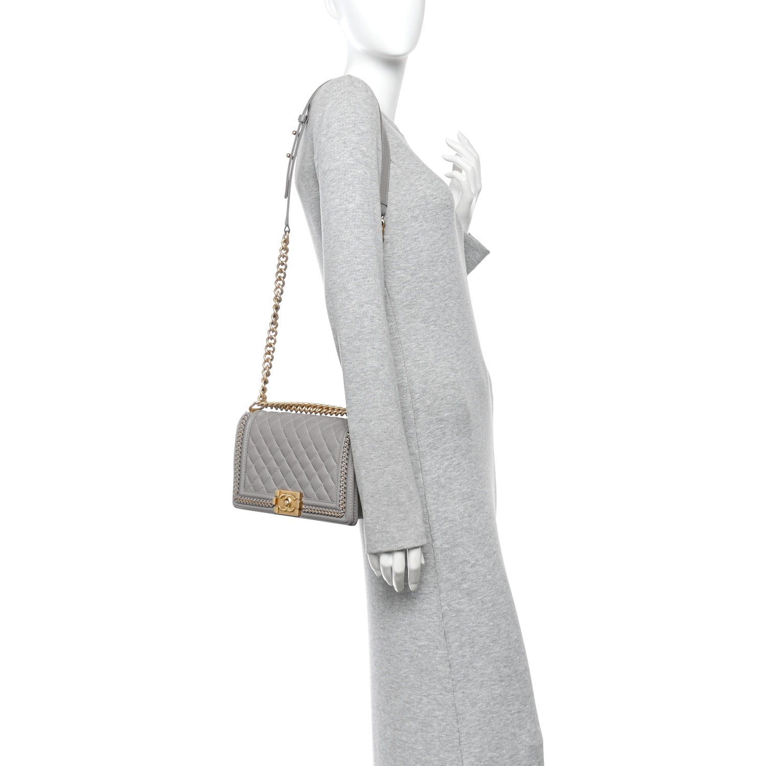 Chanel Caviar Quilted Chain Around Medium Boy Flap Grey 2 of 15