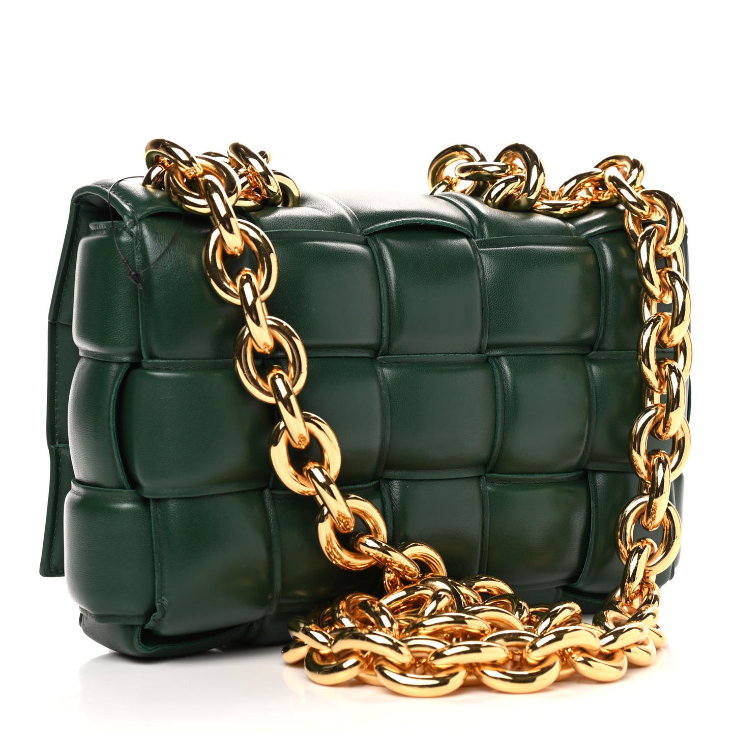 Lambskin Maxi Intreccio Padded Chain Cassette Crossbody Bag Raintree