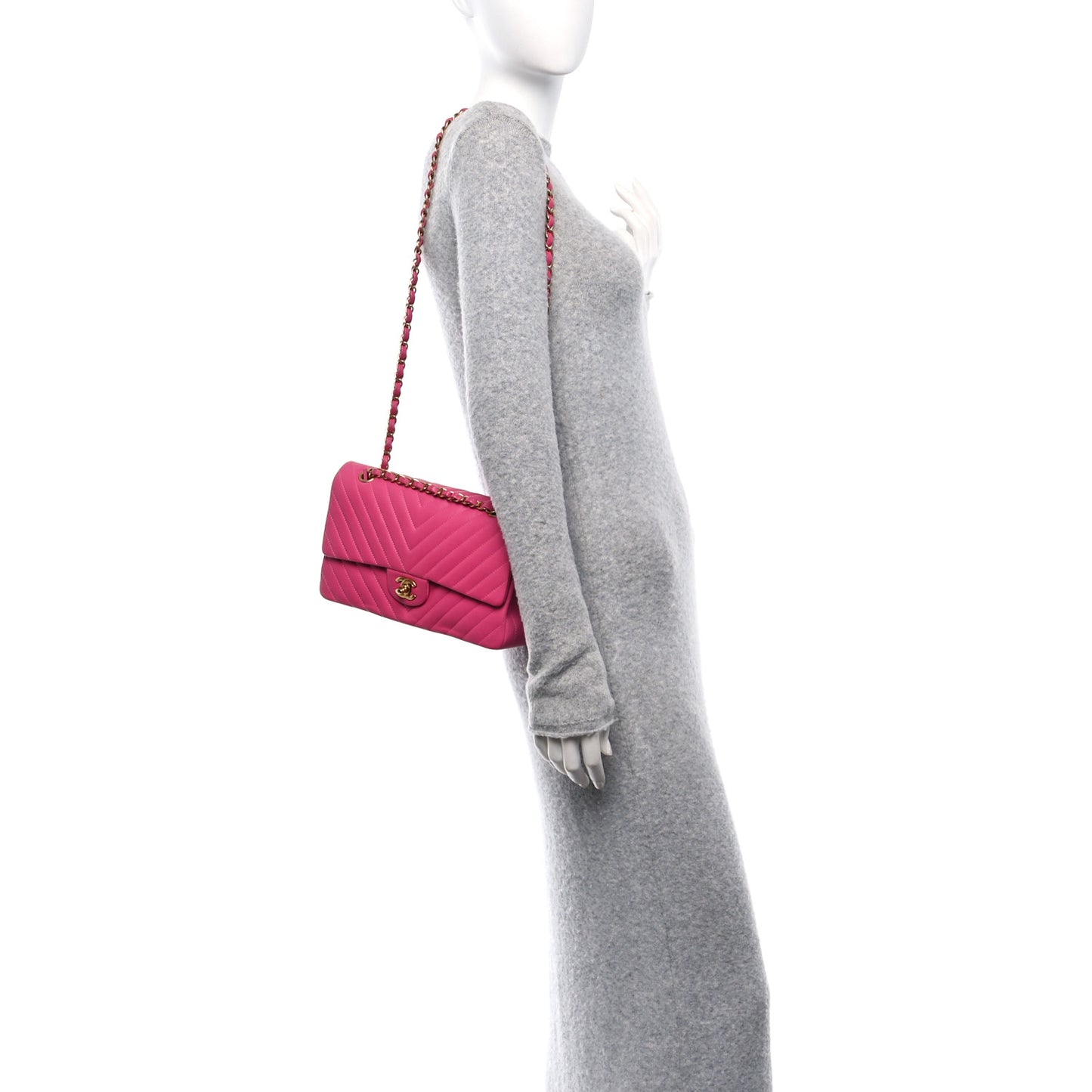 Lambskin Chevron Quilted Medium Double Flap Pink