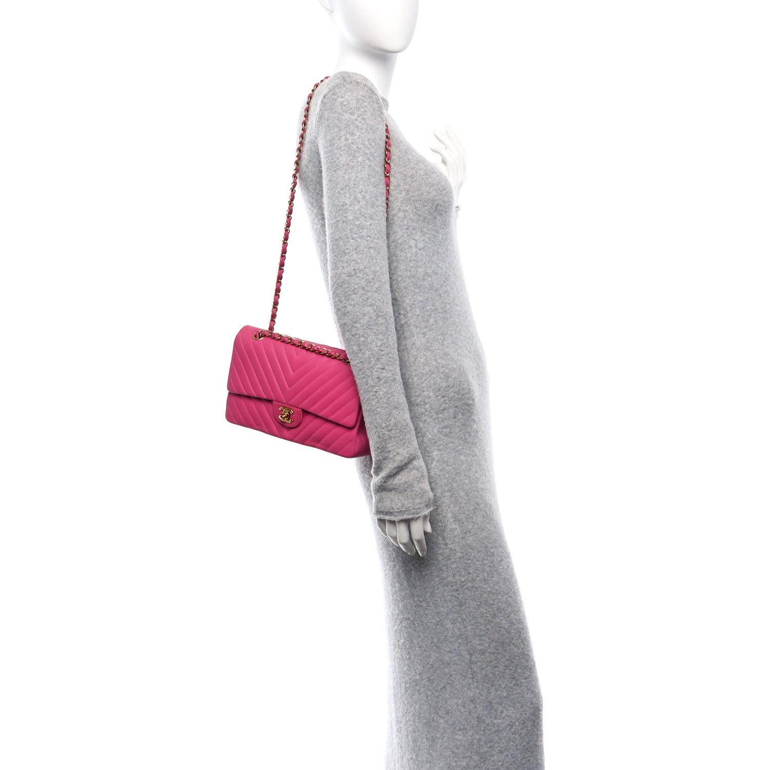 Chanel Lambskin Chevron Quilted Medium Double Flap Pink 2 of 18