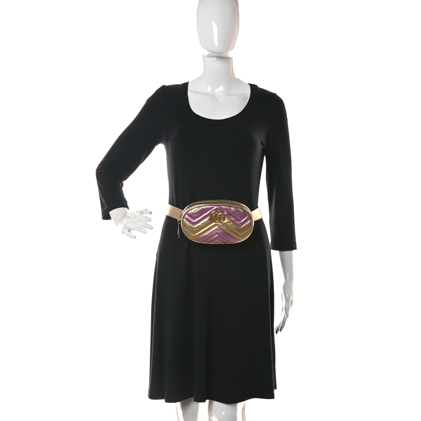 Metallic Nappa Matelasse Heart GG Marmont Belt Bag 85 34 Oro Vecchio Rosa
