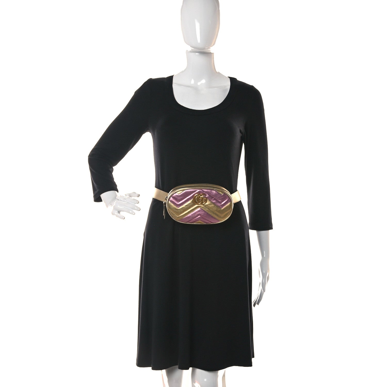 Gucci Metallic Nappa Matelasse Heart GG Marmont Belt Bag 85 34 Oro Vecchio Rosa 2 of 12