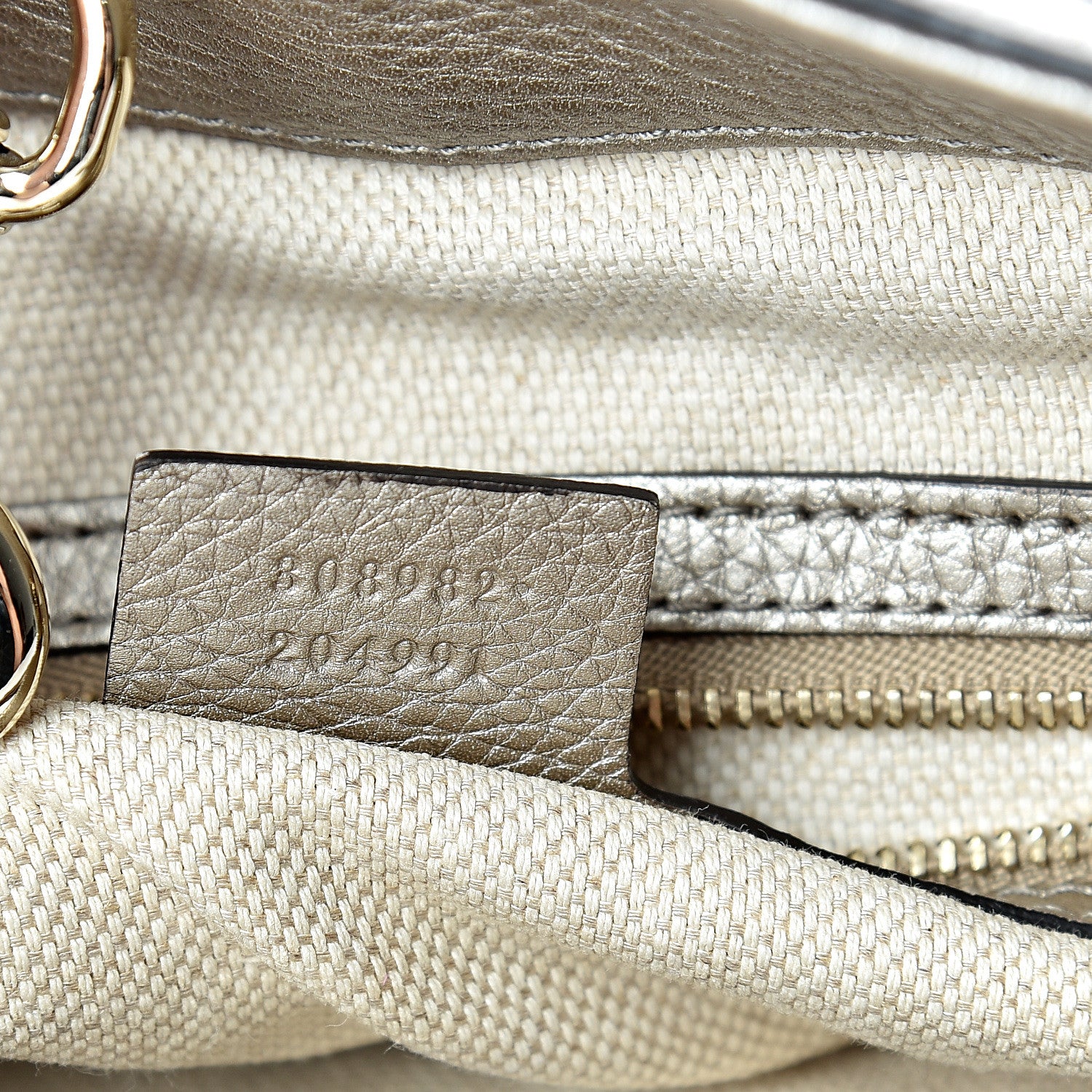 Gucci Metallic Pebbled Calfskin Medium Soho Chain Shoulder Bag Golden Beige 6 of 13