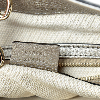 Gucci Metallic Pebbled Calfskin Medium Soho Chain Shoulder Bag Golden Beige 6 of 13
