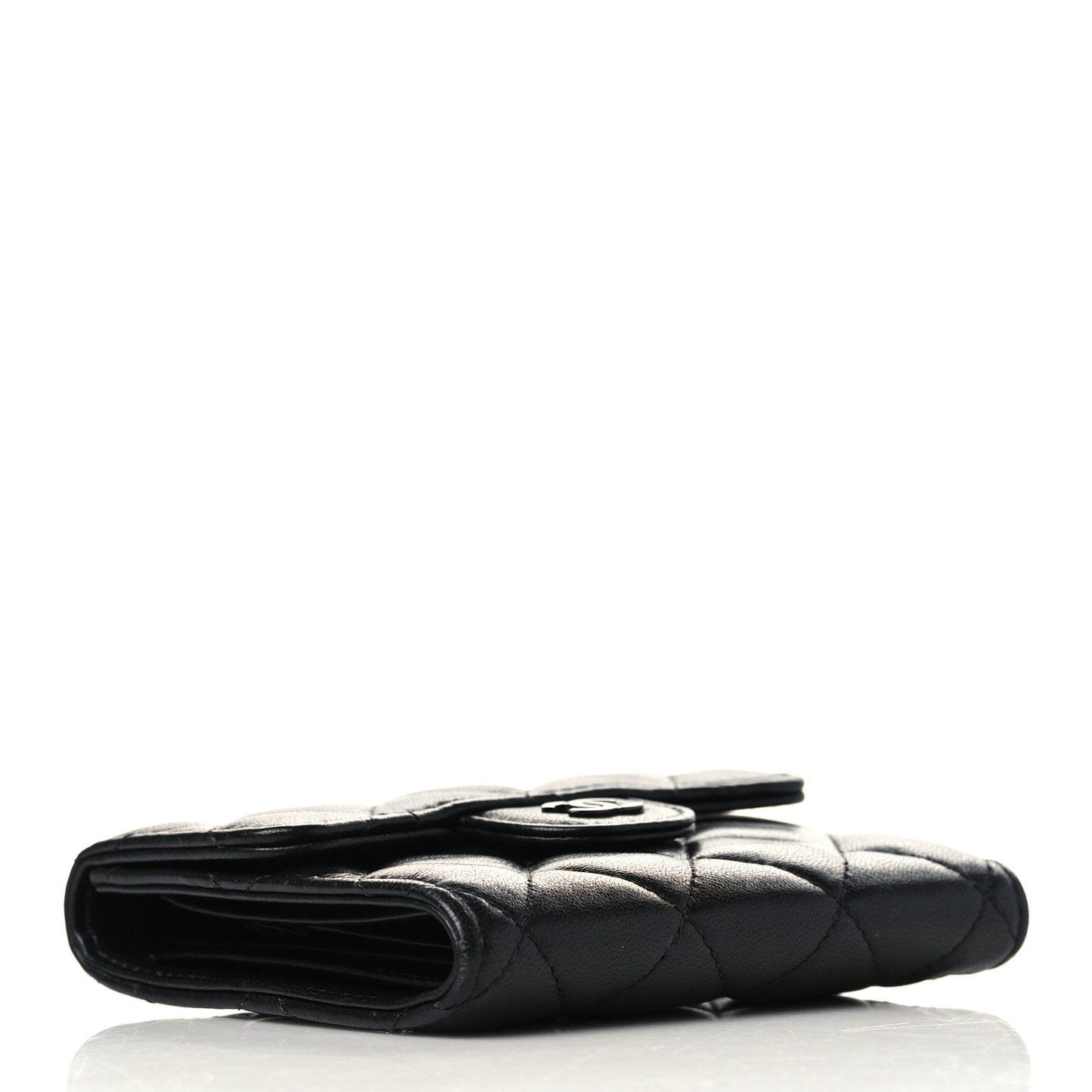 Lambskin Quilted Compact Flap Wallet So Black