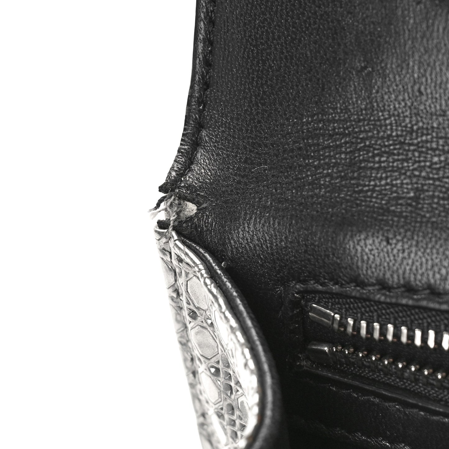 Metallic Patent Micro-Cannage Small Diorama Flap Bag Silver